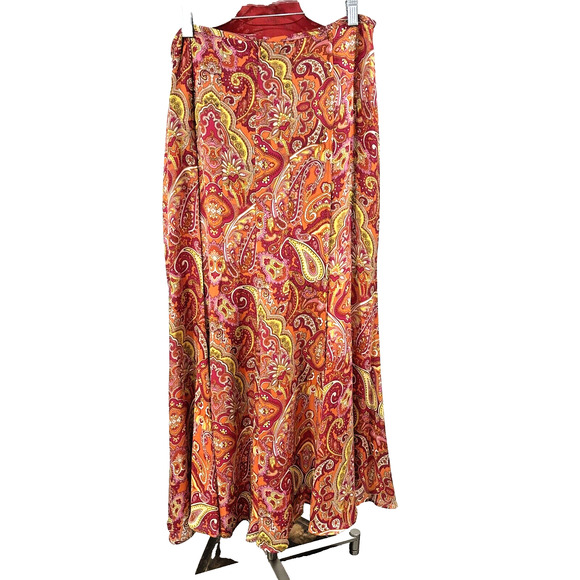 Vintage Talbots Silk Maxi Skirt Size 10 Pink Orange Yellow Paisley Lined Luxury - Picture 4 of 8